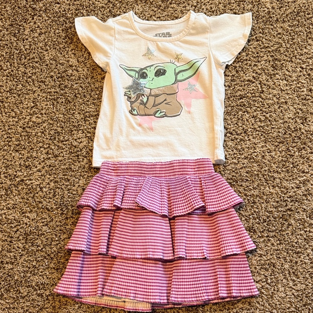 Star Wars Grogu Tee and Pink Skirt Set